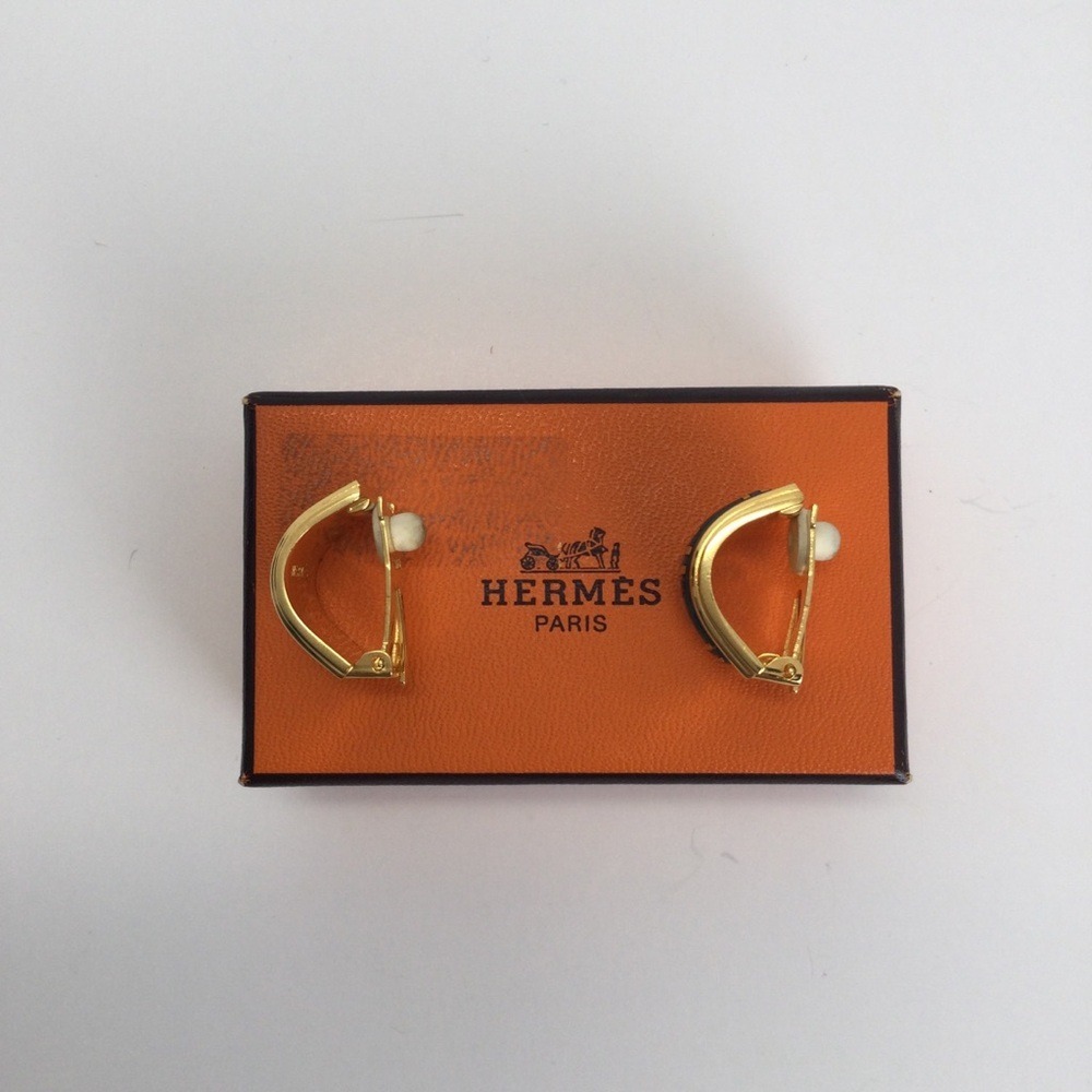 Hermes Vintage Cloisonne' Luxury Enamel Gold Tone Clip on Earrings - Picture 5 of 7